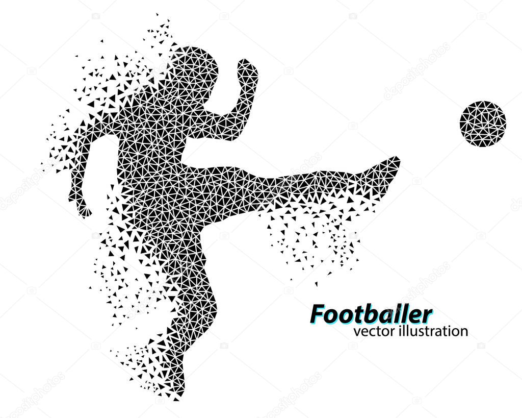 Silhouette of a football player from triangles. Text and background on a separate layer, color can be changed in one click.