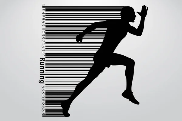 Silhouette d'un running man et code à barres . — Image vectorielle