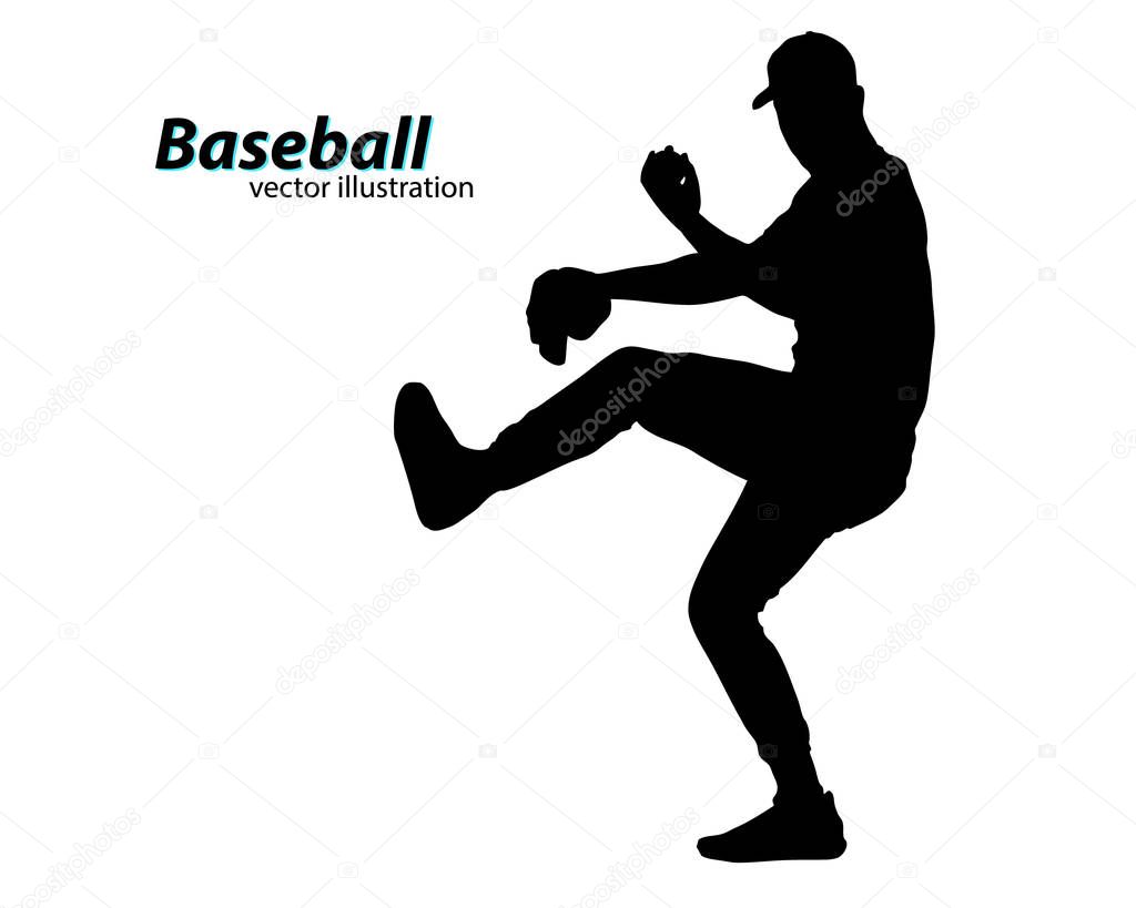 Silhouette of a baseball player. Text on a separate layer, color can be changed in one click