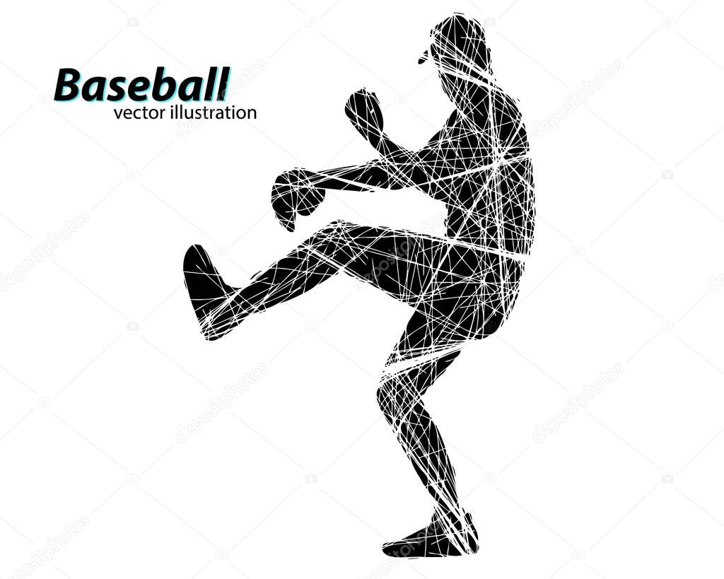 Silhouette of a baseball player. Text on a separate layer, color can be changed in one click
