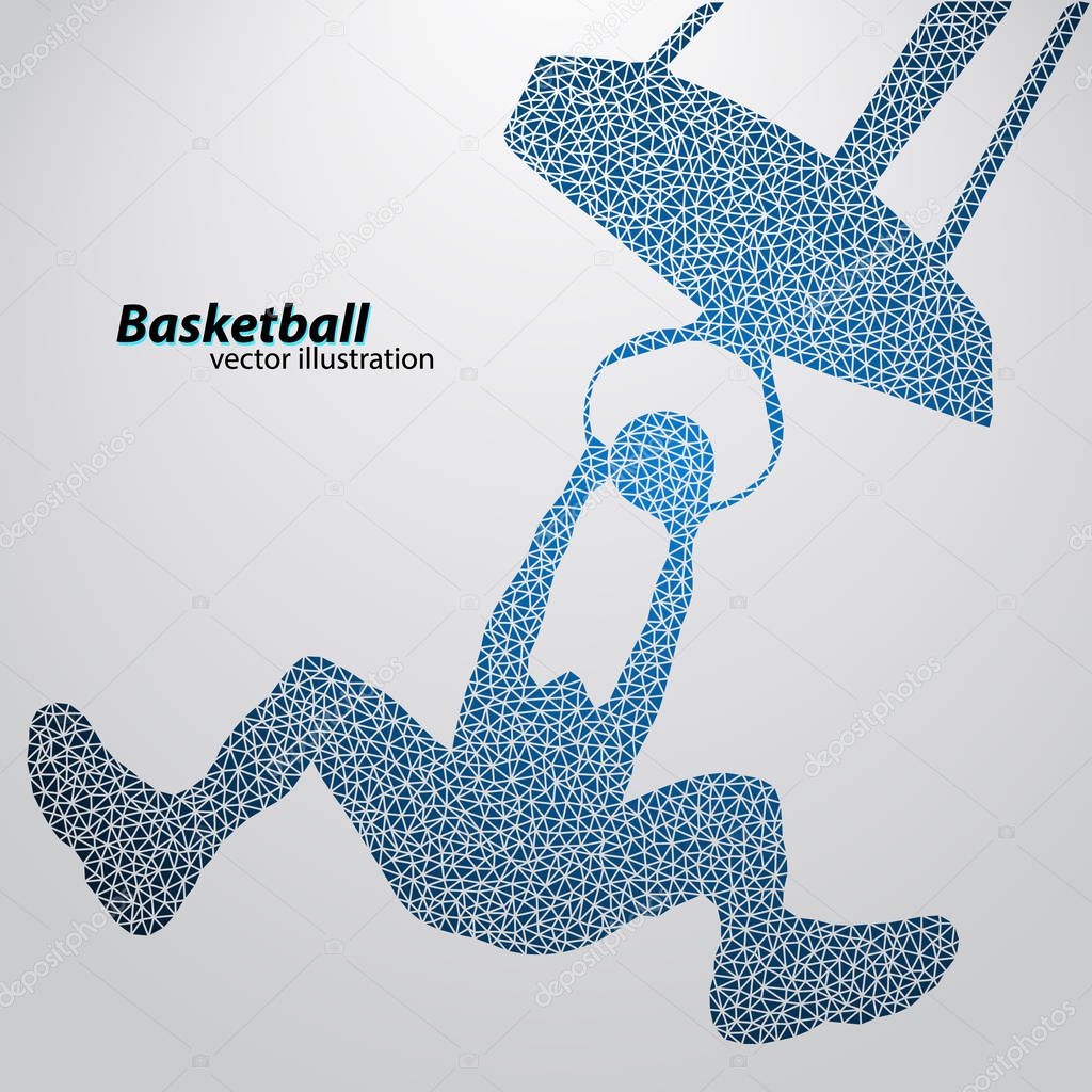 Basketball player of the triangles. Background and text on a separate layer, color can be changed in one click