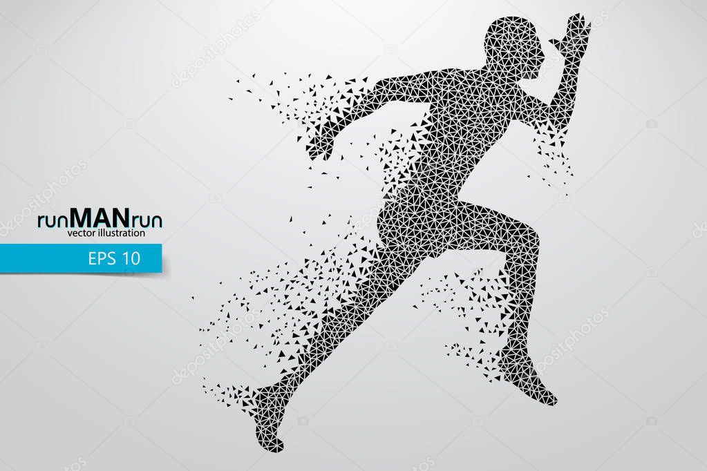 Silhouette of a running man from triangle. Text and background on a separate layer, color can be changed in one click