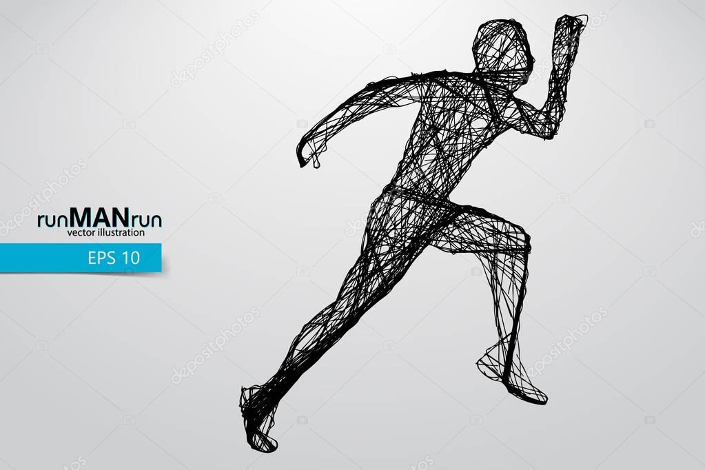 Silhouette of a running man. Text and background on a separate layer, color can be changed in one click.