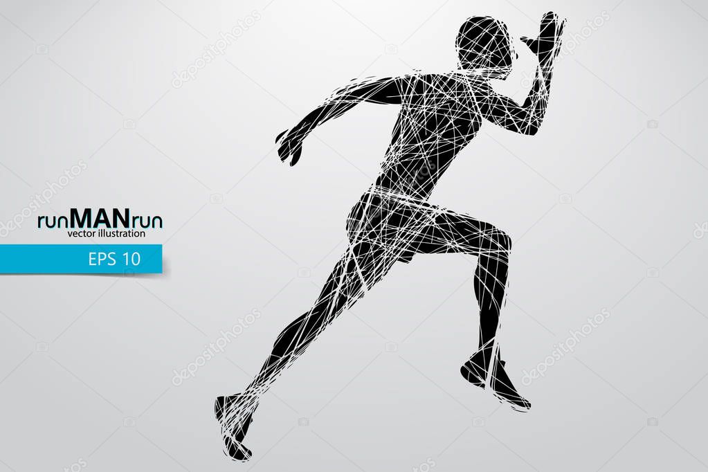 Silhouette of a running man. Text and background on a separate layer, color can be changed in one click.
