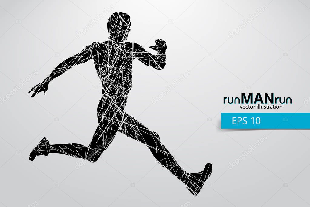 Silhouette of a running man. Text and background on a separate layer, color can be changed in one click.
