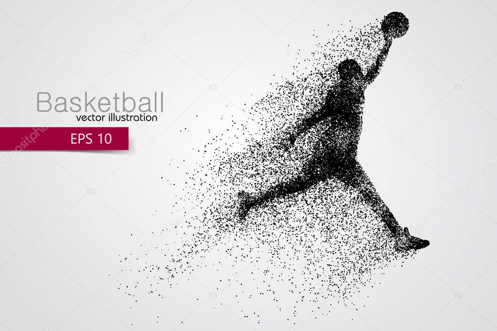 Basketball player from particles. Background and text on a separate layer, color can be changed in one click. Basketball abstract