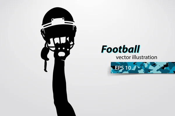 Casco de fútbol y silueta de mano. Rugby . — Vector de stock