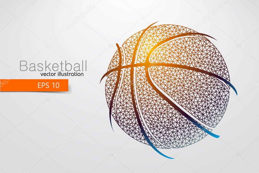Silhouette of a basketball ball from triangles. Background and text on a separate layer, color can be changed in one click