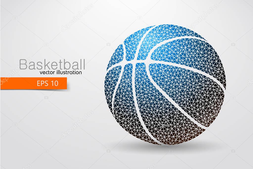 Silhouette of a basketball ball from triangles. Background and text on a separate layer, color can be changed in one click