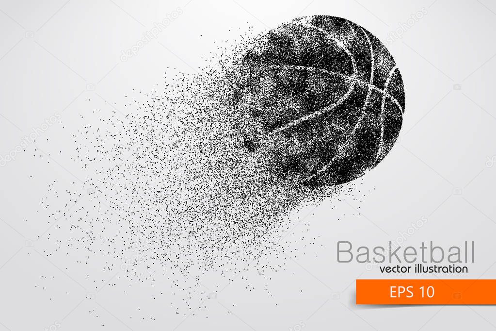 Silhouette of a basketball ball from particles. Background and text on a separate layer, color can be changed in one click