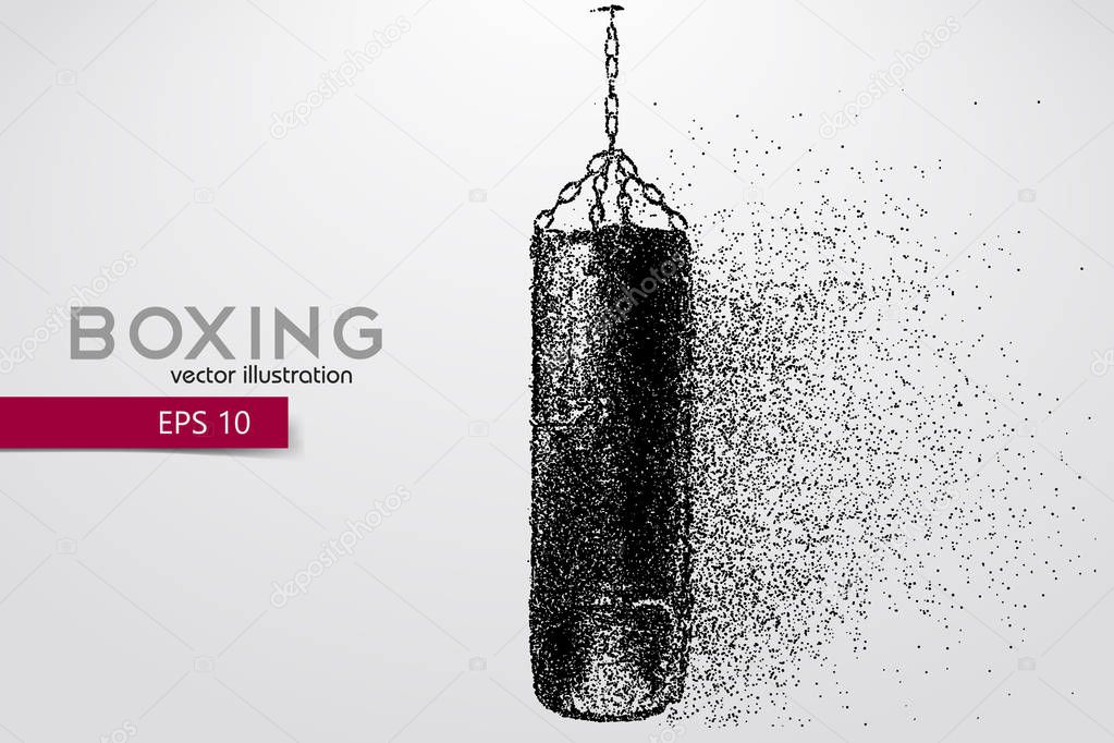 Punching bag from particles. Background and text on a separate layer, color can be changed in one click. Boxer. Boxing. Boxer silhouette