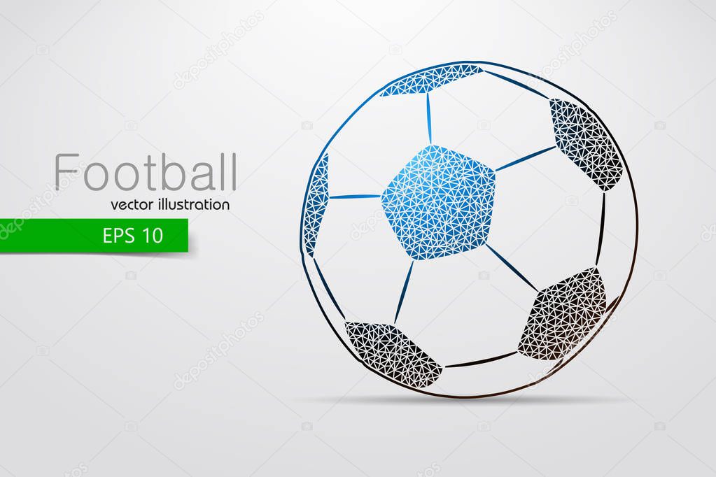 Silhouette of a soccer ball from triangles. Text and background on a separate layer, color can be changed in one click.