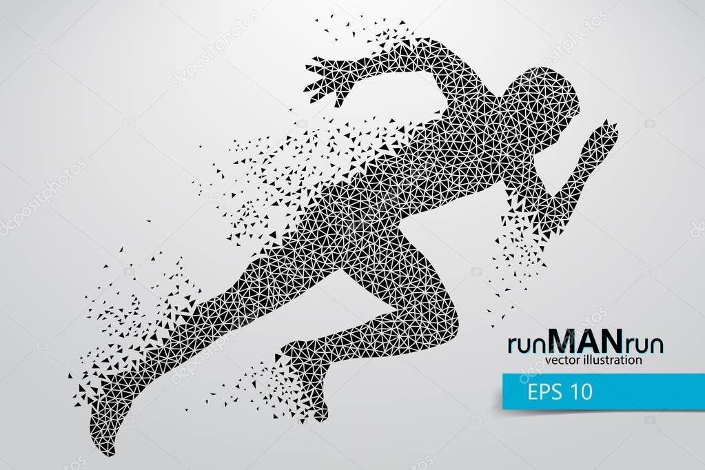 Silhouette of a running man from triangle. Text and background on a separate layer, color can be changed in one click