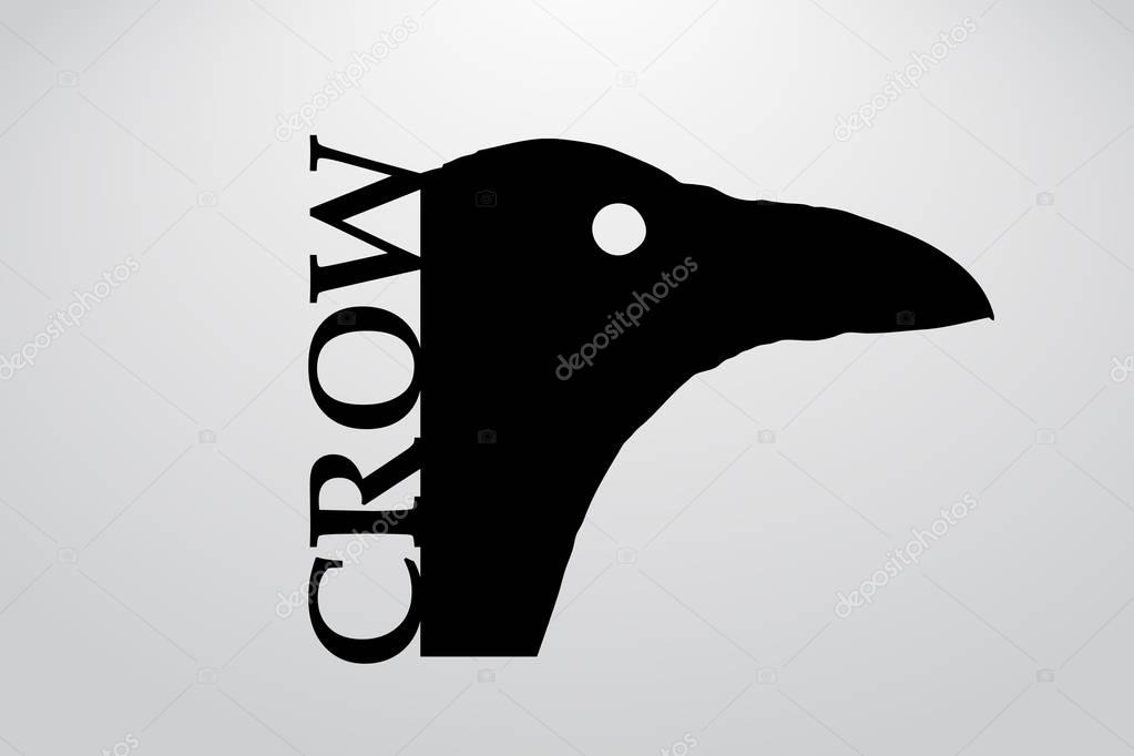 Silhouette of a crow. Background and text on a separate layer, color can be changed in one click.