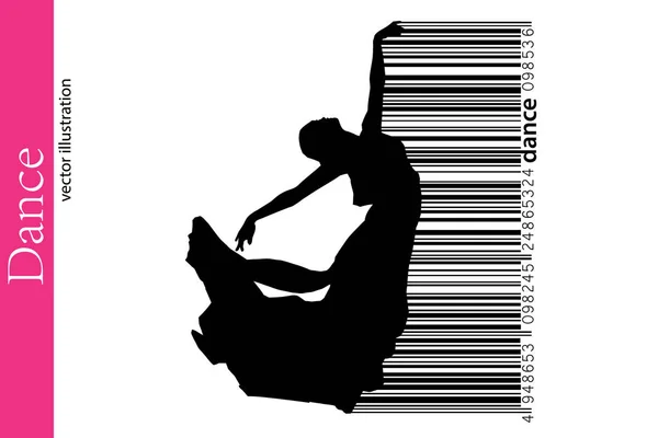 Silhouet van een dansende meisje en barcode. Danser vrouw. — Stockvector