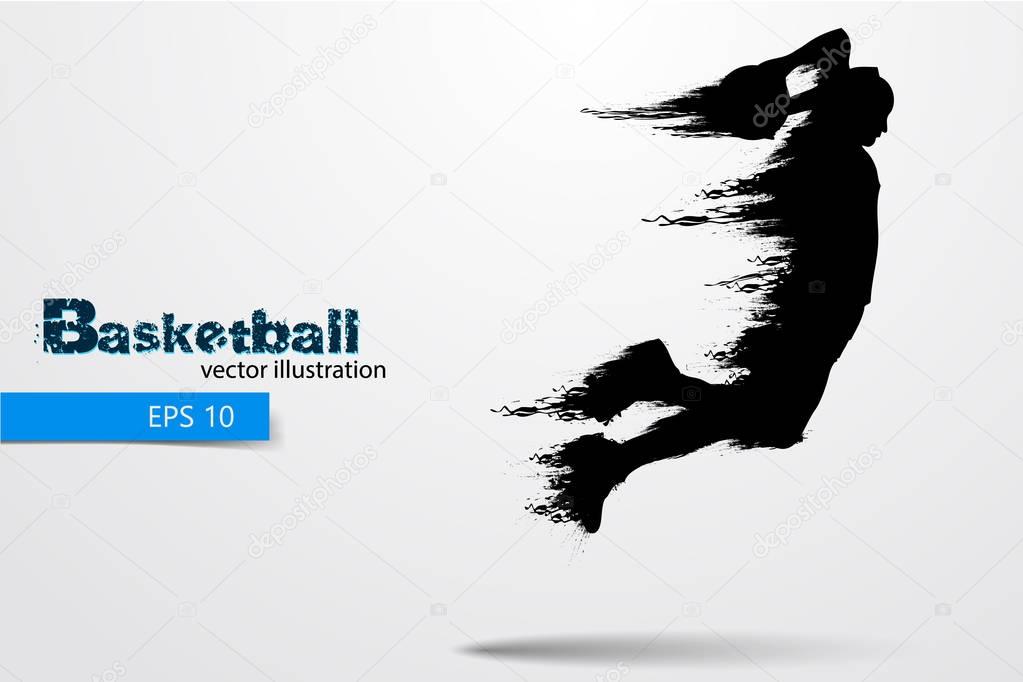 Silhouette of a basketball player. Background and text on a separate layer, color can be changed in one click. Vector illustration