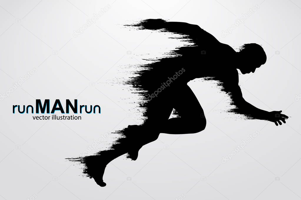 Silhouette of a running man. Text and background on a separate layer, color can be changed in one click. Vector illustration