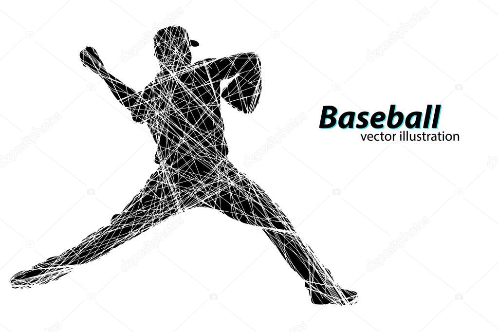 Silhouette of a baseball player. Text on a separate layer, color can be changed in one click. Vector illustration