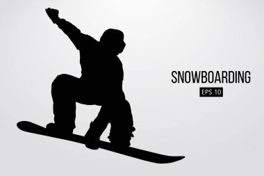 Atlama bir snowboard izole silüeti. Vektör çizim