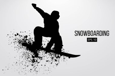 Atlama bir snowboard izole silüeti. Vektör çizim