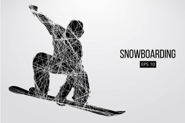 Atlama bir snowboard izole silüeti. Vektör çizim
