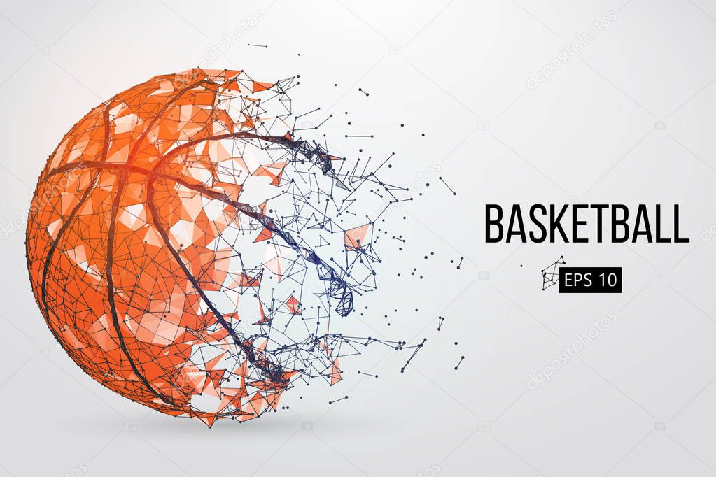 Silhouette of a basketball ball. Dots, lines, triangles, text, color effects and background on a separate layers, color can be changed in one click. Vector illustration