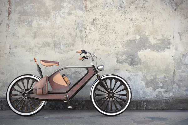 Old vintage bicycle. Steampunk style. Near the wall. 3d render — Stock Photo, Image