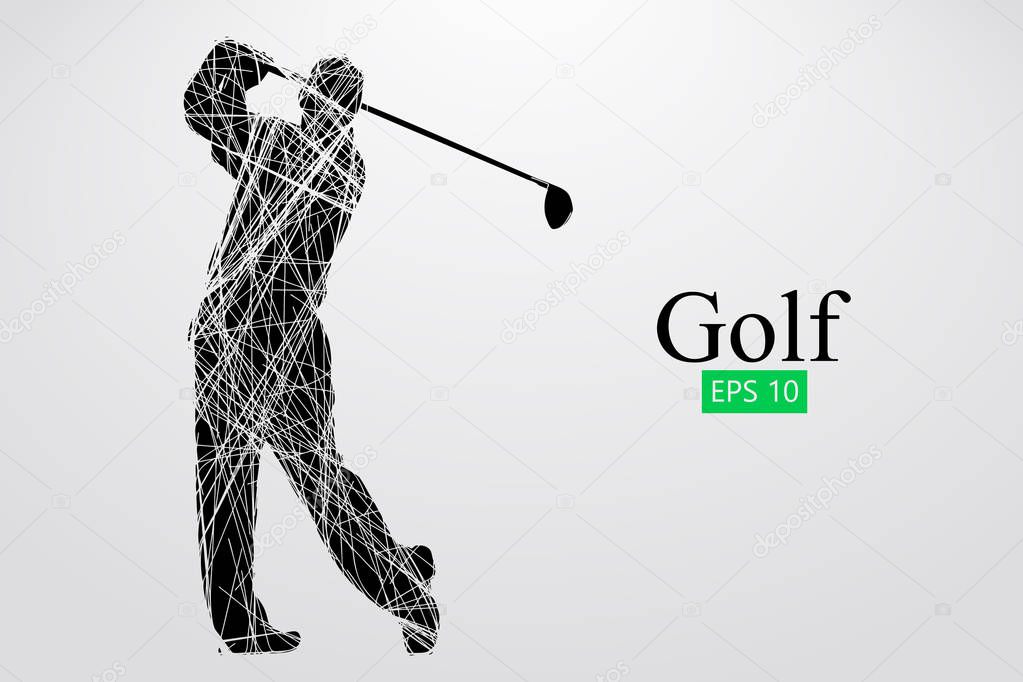 Silhouette of a golf player. Background and text on a separate layer, color can be changed in one click. Vector illustration