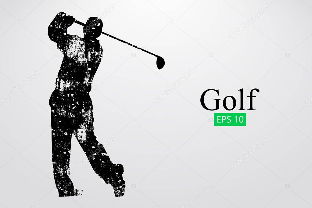 Silhouette of a golf player. Background and text on a separate layer, color can be changed in one click. Vector illustration