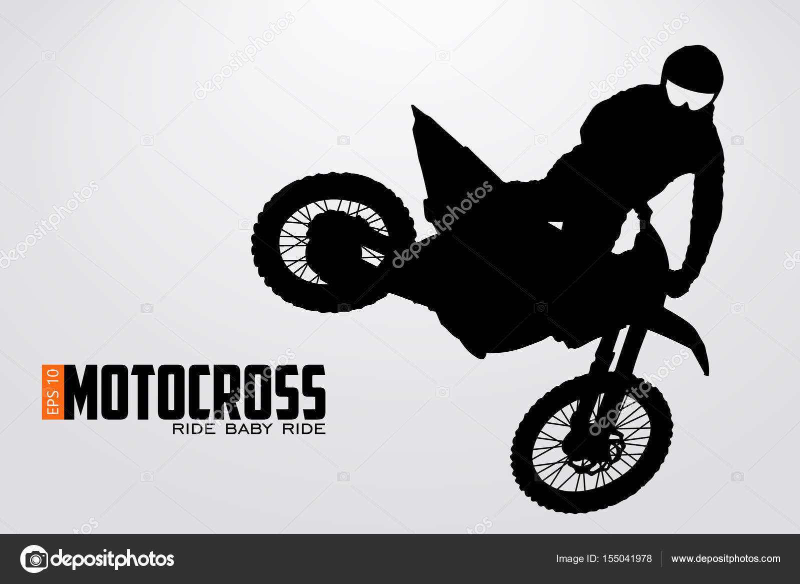 Black silhouettes Motocross rider on a motorcycle. Vector