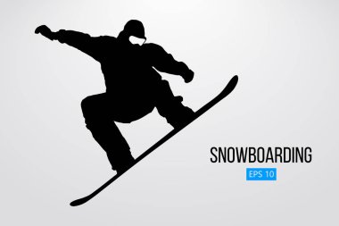 Atlama bir snowboard izole silüeti. Vektör çizim