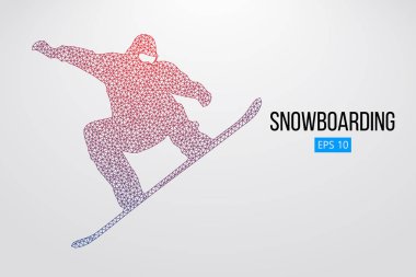 Atlama bir snowboard izole silüeti. Vektör çizim