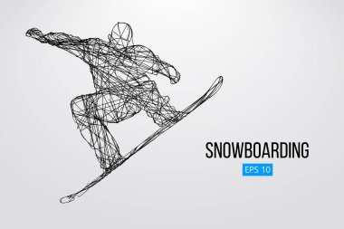 Atlama bir snowboard izole silüeti. Vektör çizim