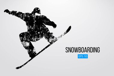 Atlama bir snowboard izole silüeti. Vektör çizim