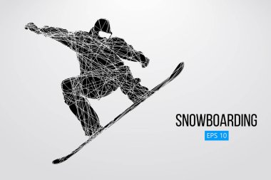 Atlama bir snowboard izole silüeti. Vektör çizim