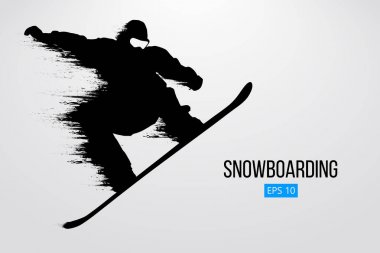 Atlama bir snowboard izole silüeti. Vektör çizim