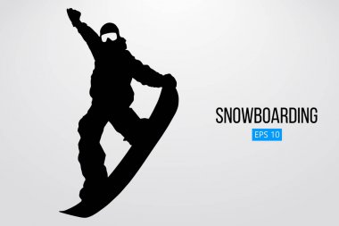 Atlama bir snowboard izole silüeti. Vektör çizim