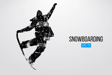 Atlama bir snowboard izole silüeti. Vektör çizim