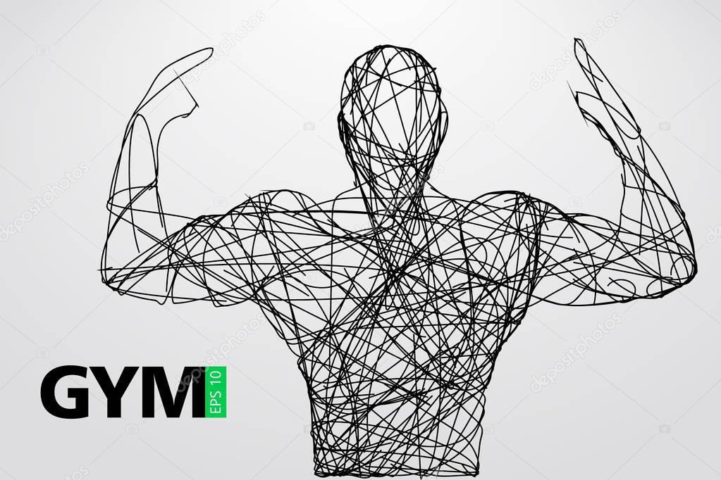 Silhouette of a bodybuilder. Text and background on a separate layer, color can be changed in one click. Vector illustration