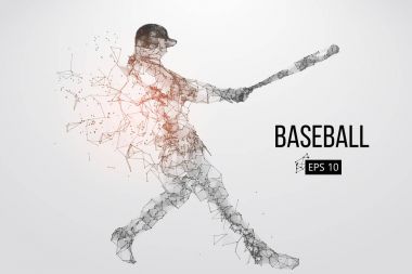 Bir beyzbol oyuncusu silüeti. Noktalar, çizgiler, üçgenler, metin, renk efektleri ve arka plan ayrı katmanlardaki rengi tek bir tıklamayla değiştirilebilir. Vektör çizim.