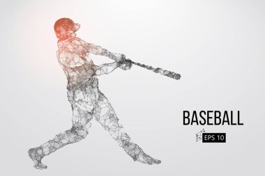 Bir beyzbol oyuncusu silüeti. Noktalar, çizgiler, üçgenler, metin, renk efektleri ve arka plan ayrı katmanlardaki rengi tek bir tıklamayla değiştirilebilir. Vektör çizim.