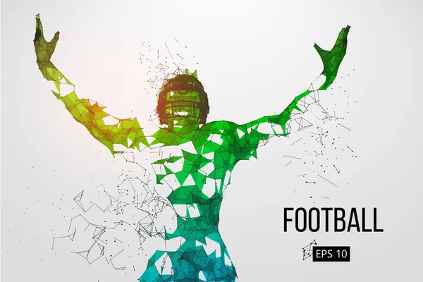 La silhouette di un giocatore di football. Punti, linee, triangoli, testo, effetti di colore e sfondo su livelli separati, il colore può essere cambiato in un clic. Illustrazione vettoriale — Vettoriale Stock