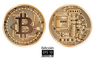 Bitcoin. Fiziksel bit sikke. Vektör çizim.