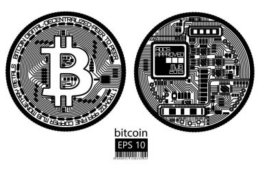 Bitcoin. Fiziksel bit sikke. Vektör çizim.