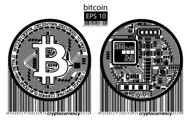 Bitcoin. Fiziksel bit sikke. Vektör çizim.