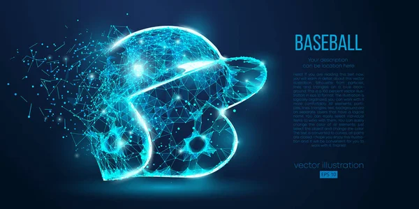 Abstract baseball helmet from particles, lines and triangles on blue background. All elements on a separate layers, color can be changed to any other. Low poly neon wire outline geometric. Vector — 스톡 벡터