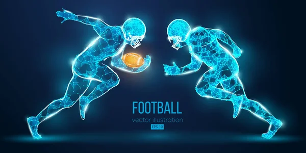 Abstract football player from particles, lines and triangles on blue background. Rugby. American footballer. All elements on a separate layers, color can be changed to any other in one click. Vector — Stock Vector