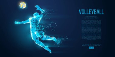 Voleybol oynayan adamın soyut silüeti, voleybol oynayan erkek. Ayrı bir katman rengindeki tüm elementler başka bir renge dönüştürülebilir. Düşük polyester neon kablo hatları geometrik. Vektör illüstrasyonu