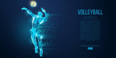 Voleybol oynayan adamın soyut silüeti, voleybol oynayan erkek. Ayrı bir katman rengindeki tüm elementler başka bir renge dönüştürülebilir. Düşük polyester neon kablo hatları geometrik. Vektör illüstrasyonu