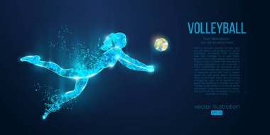 Voleybol oynayan kadın, kadın, voleybol oynayan soyut siluet. Ayrı bir katman rengindeki tüm elementler başka bir renge dönüştürülebilir. Düşük polyester neon kablo hatları geometrik. Vektör